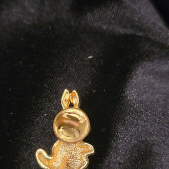 Gold Tone Bunny Brooch Small Rabbit Pin with Blue Rhinestone Eyes