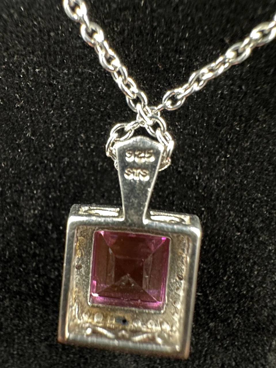 925 Sterling Silver Pink Topaz Pendant Necklace Square Halo Design