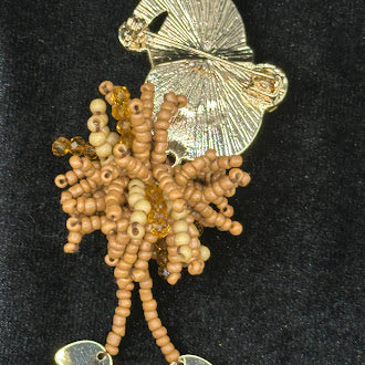 Beaded Gingerbread Man Christmas Brooch with Santa Hat