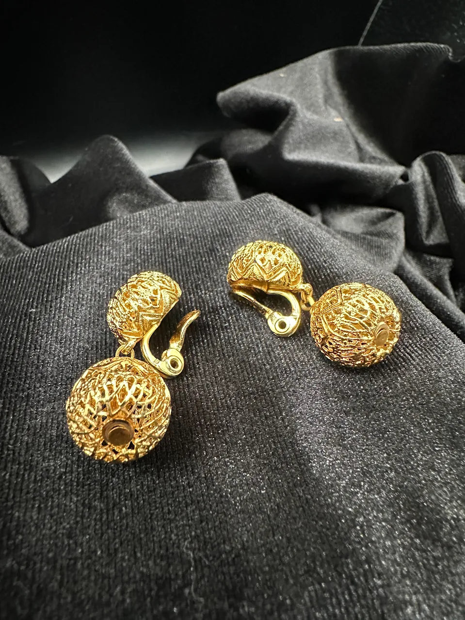 Monet Gold Tone Filigree Clip Earrings