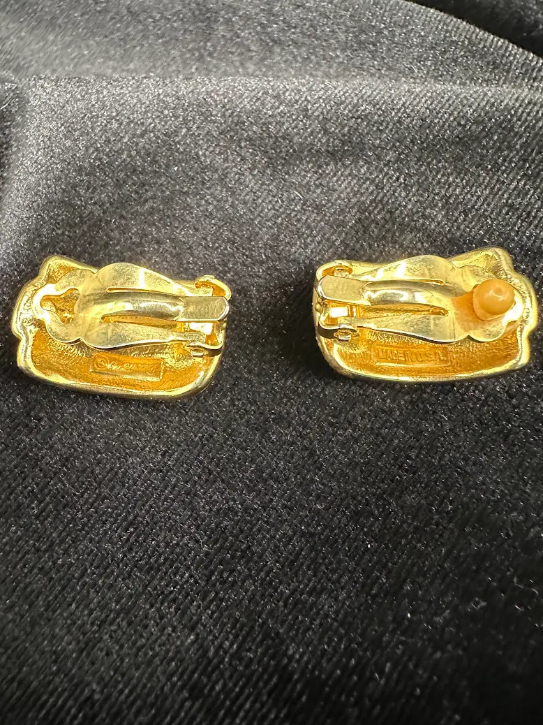 Vintage Piscitelli Gold Tone Rainbow Rhinestone Earrings Crystal Pave Statement Designer Jewelry