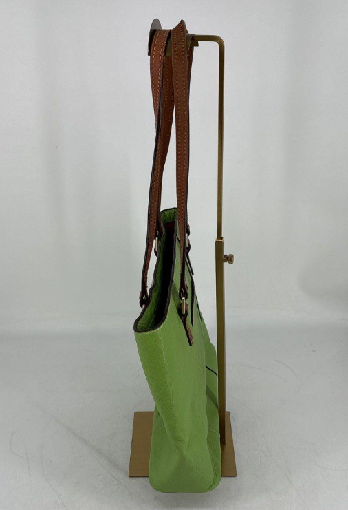 Dooney & Bourke Green Pebbled Leather Tote Bag Brown Straps Red Lining