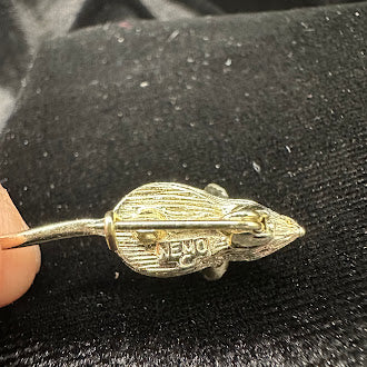 Nemo signed gold tone mouse brooch with clear rhinestones