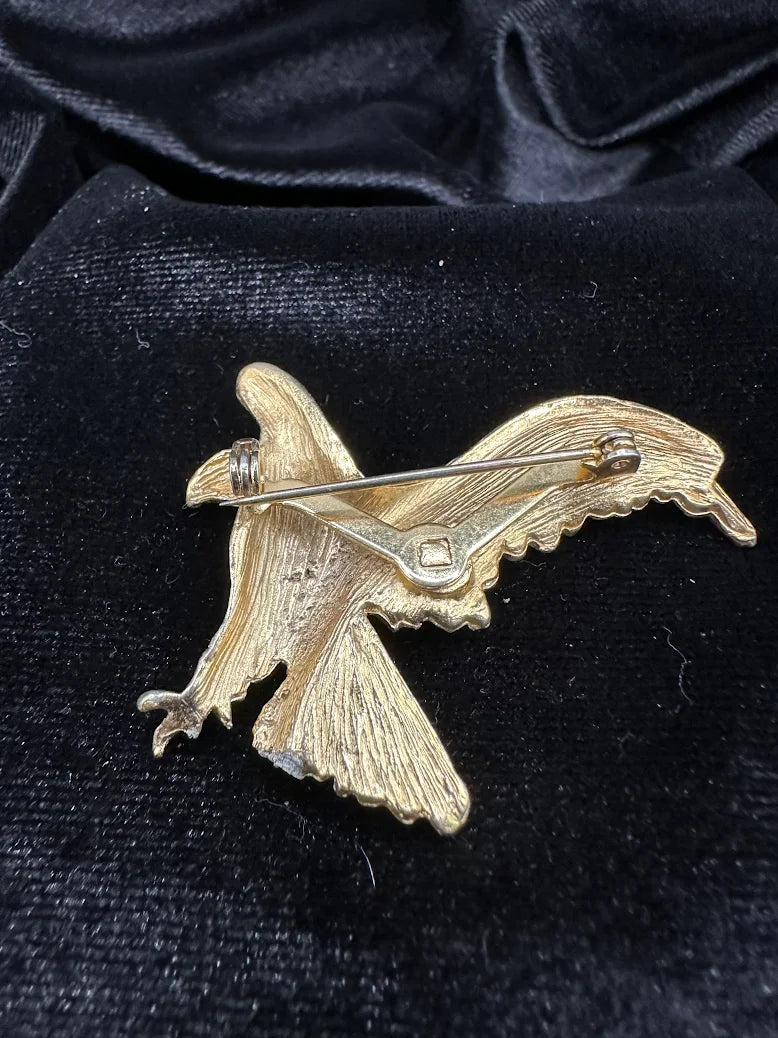 Vintage Gold Tone Eagle Brooch Textured Bird in Flight Pin Patriotic Americana Jewelry