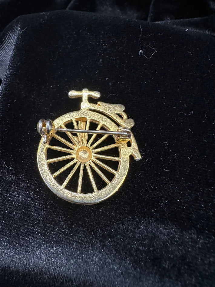 Gold Tone Rhinestone Bicycle Brooch Crystal Bike Pin Cycling Jewelry Vintage Style Novelty Statement Brooch Gift Idea