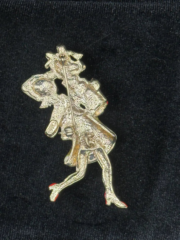Vintage Tanya Creations (TC) Articulated Christmas Shopper Brooch Enamel Holiday Pin