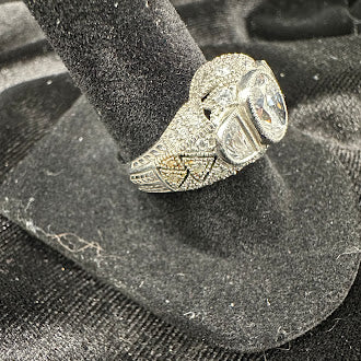 925 Sterling Silver CZ Pave Heart Statement Ring Size 7