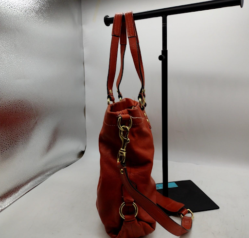 Coach Orange Leather Shoulder Bag, Soft Slouchy Tote with Gold Hardware