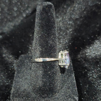 925 Sterling Silver Mystic Quartz Solitaire Ring Oval Rainbow Faceted Stone Size 6.75 Minimalist Statement Ring