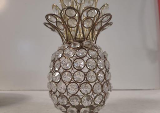 Nanette Lepore Crystal Pineapple Sculpture – Gold Tone Metal & Faceted Crystal Decor – Regency Style Accent