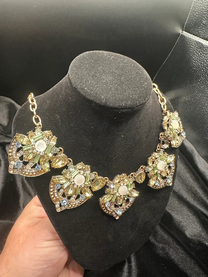 Aido Gold Tone Floral Crystal Statement Necklace