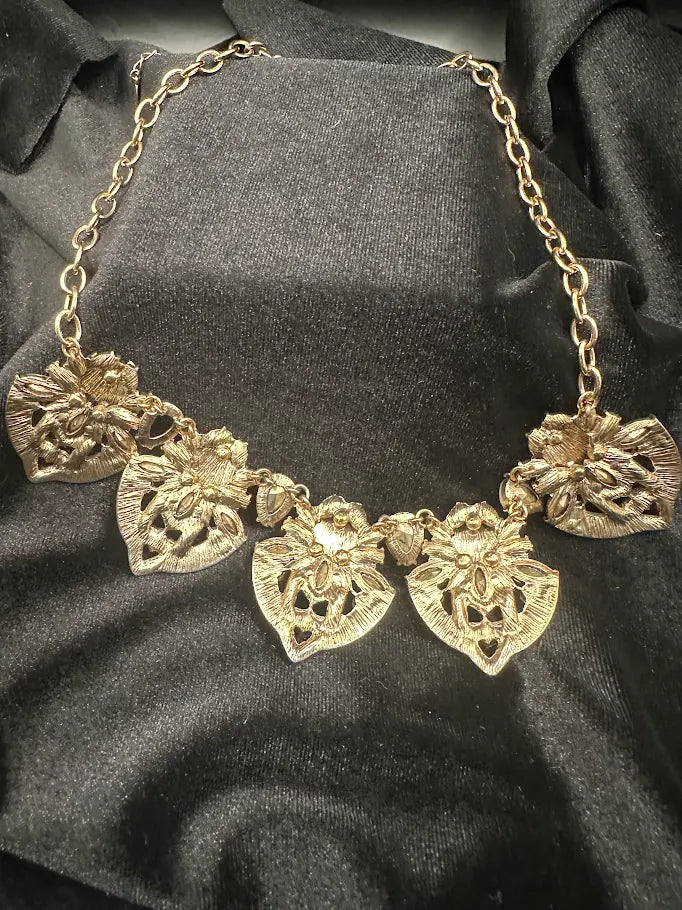 Aido Gold Tone Floral Crystal Statement Necklace