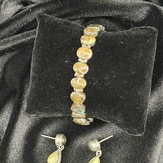 925 Sterling Silver Brown Labradorite Cabochon Necklace & Earring Set | Natural Gemstone | Earth Tone Statement Jewelry