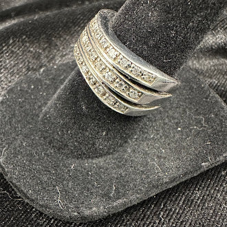 925 Sterling Silver Moissanite Cluster Statement Ring | Diamond Look Multi-Row Band Size 6.5