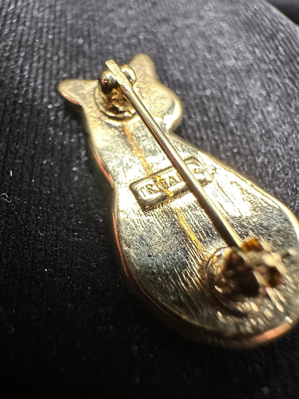 Trifari Gold Tone Black Cat Brooch with Crystal Accents