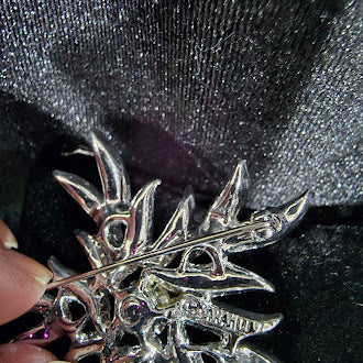 Signed Sarah Coventry Silver Tone Starburst Brooch with Aurora Borealis Rhinestones | Statement Spray Pin