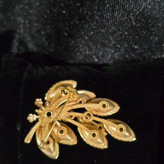 Vintage Gold Tone Uranium Glass Dragonfly Brooch UV Reactive Green Marquise Rhinestone Pin