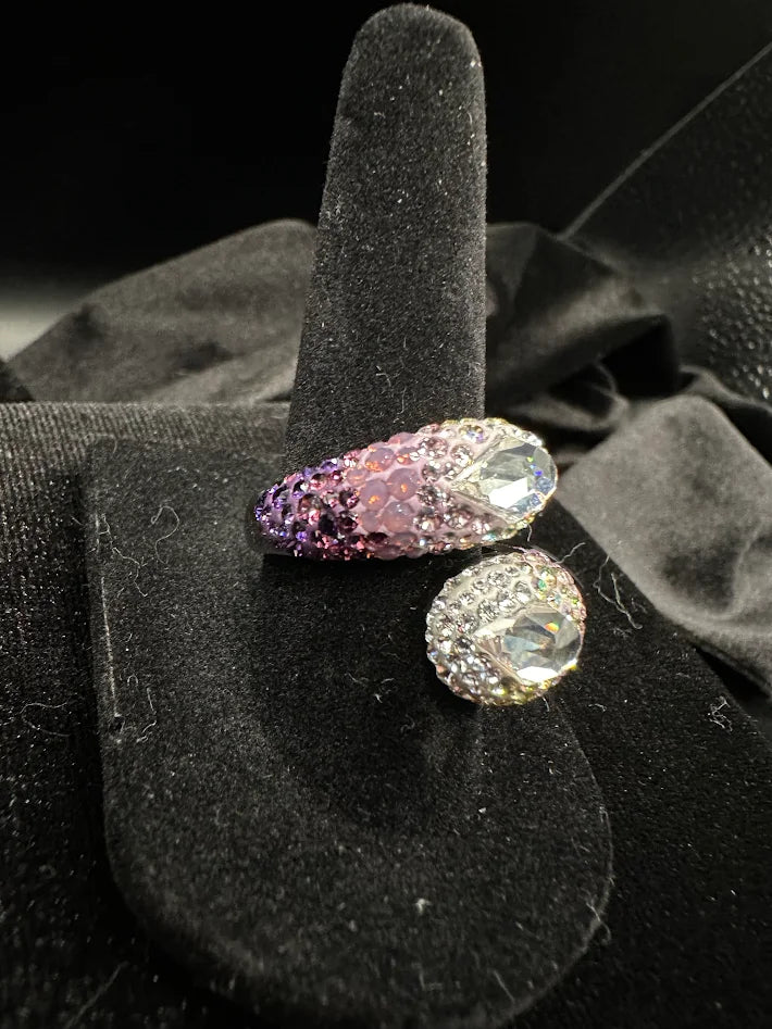 Swarovski Swan Signed Pink Crystal Wrap Ring Pavé Gradient Statement Ring Size 8