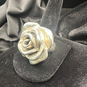Silver Tone Sculpted Rose Ring (Large)