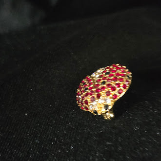 Monet Gold Tone Red Rhinestone Ladybug Brooch | Signed Pave Crystal Insect Pin
