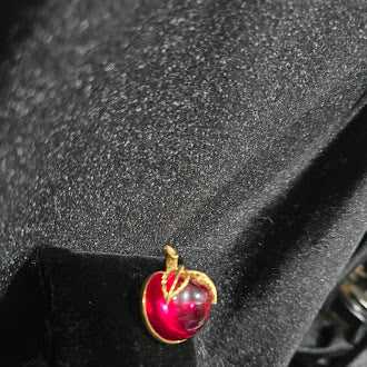 Signed Sarah Coventry Red Jelly Belly Apple Brooch Gold Tone | Vintage Fruit Pin