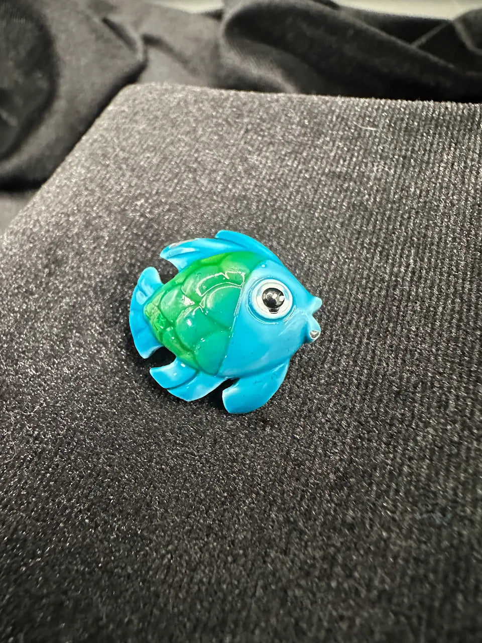 Vintage Blue and Green Fish Brooch with Gold Tone Detail and Whimsical Coastal Style