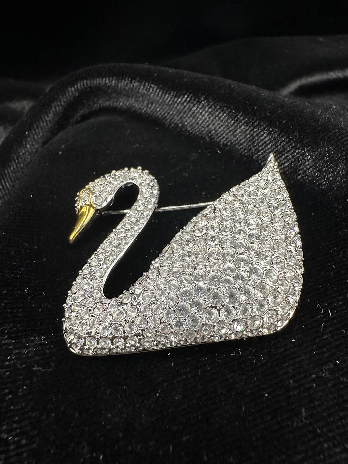 Swarovski swan brooch with clear crystals