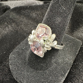Vintage Sarah Coventry Pink Floral Crystal Statement Ring