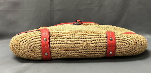Coach Oversized Straw Hobo with Tangerine Leather Trim, Large Shoulder Bag