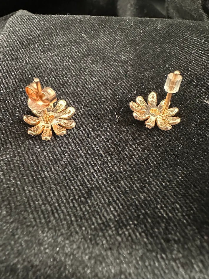 Gold Tone Crystal Flower Stud Earrings Warm Gold Floral Rhinestone Daisy Petite Sparkle
