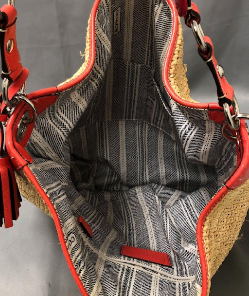 Coach Oversized Straw Hobo with Tangerine Leather Trim, Large Shoulder Bag