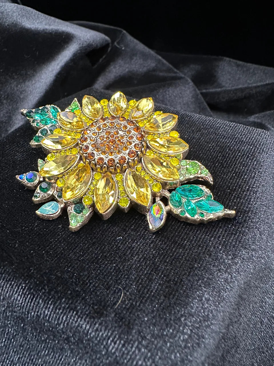 Yellow Crystal Sunflower Brooch