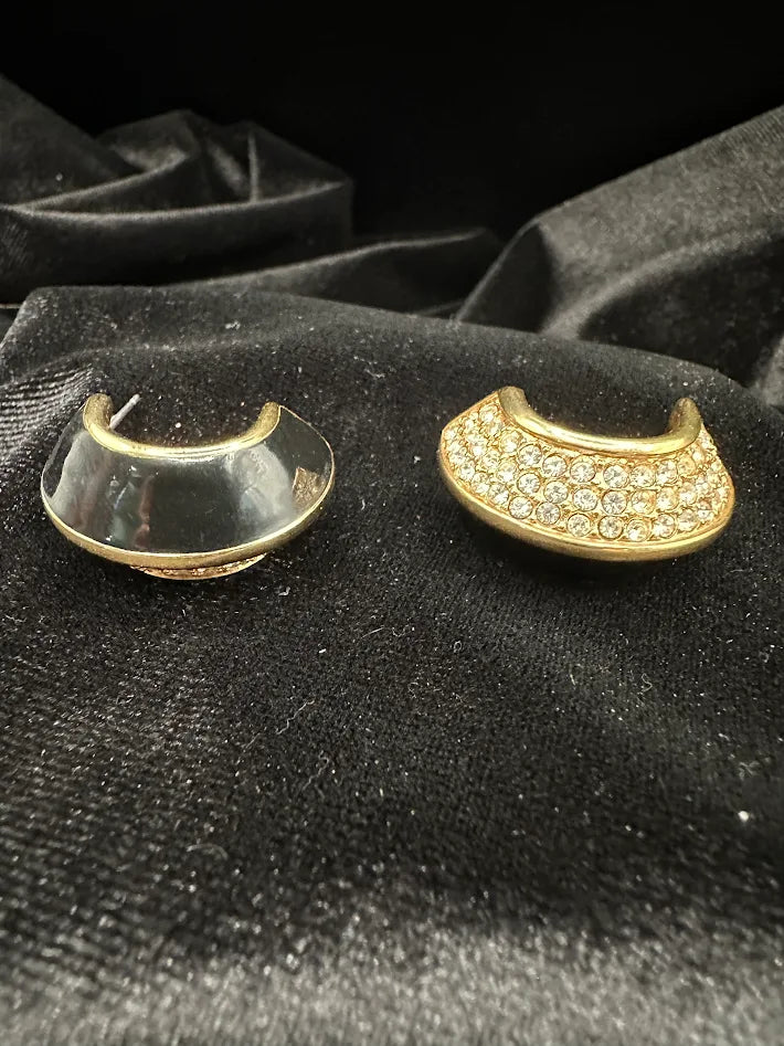 Swarovski Gold Tone Reversible Stud Earrings Black Enamel and Pavé Crystal Two Sided Designer Jewelry