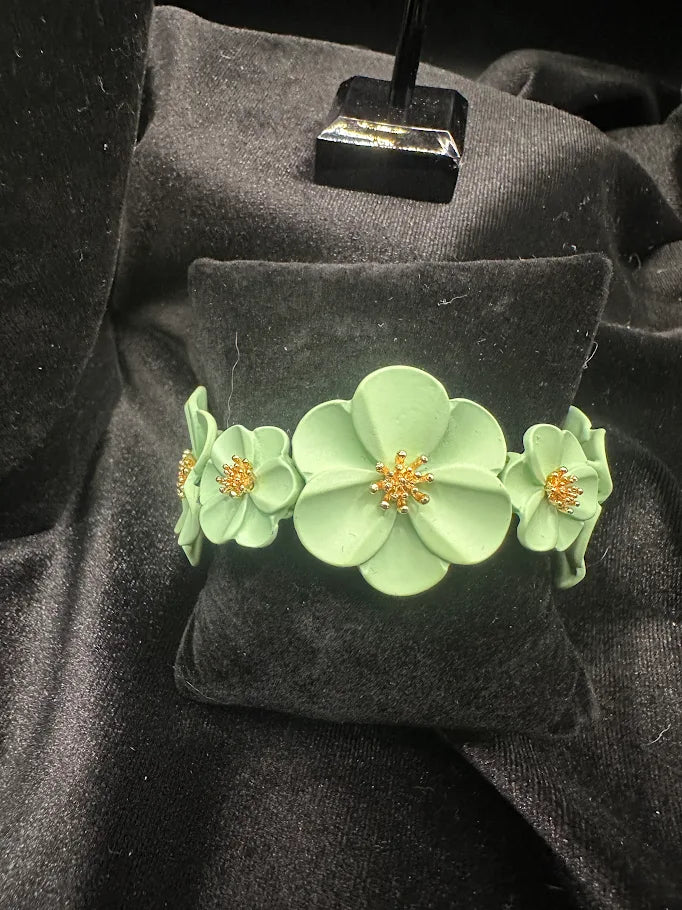 Mint Green Flower Necklace Earrings and Bracelet Set