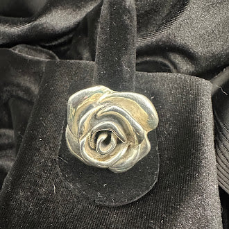 Silver Tone Sculpted Rose Ring (Large)