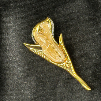 Swarovski Gold Tone Calla Lily Brooch Pave Crystal Flower Pin Faux Pearl Center Signed