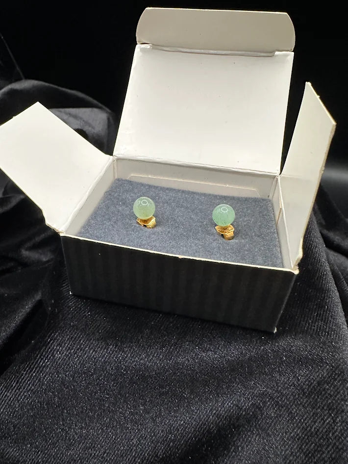 Avon Gold Tone Green Stone Stud Earrings With Original Box