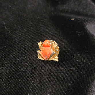 Mini Gold Tone Frog Pin With Orange Enamel And Lily Pad Detail