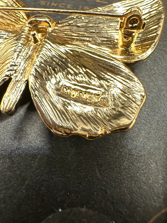 Monet Multicolor Crystal Butterfly Brooch Gold Tone Statement Pin With Original Box