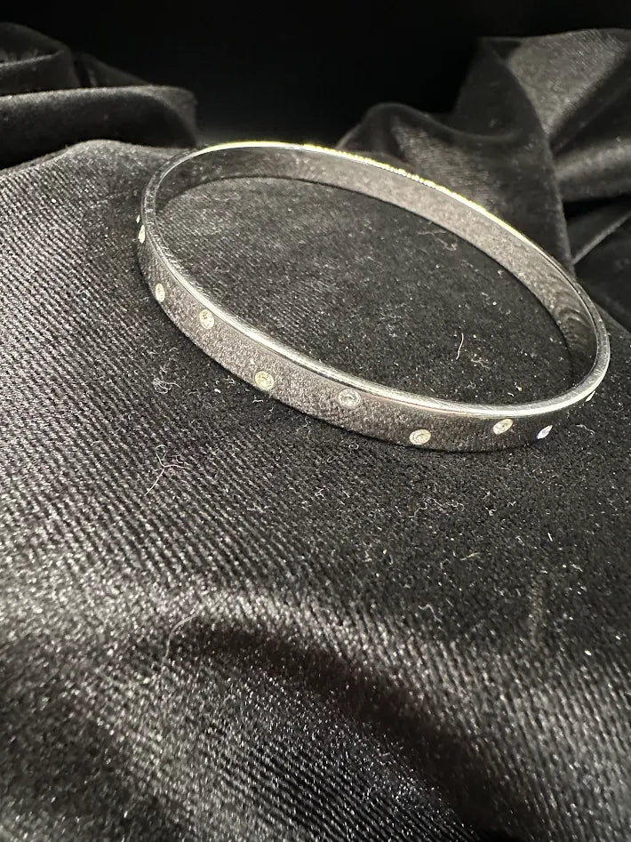 Swarovski Crystal Bangle Bracelet Silver Tone Minimalist Station Set Rhinestone Slim Stackable Elegant Jewelry