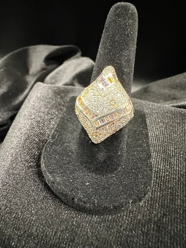 925 Sterling Silver Baguette & Pavé Crystal Ring Geometric Statement Ring Size 6 Cocktail Style