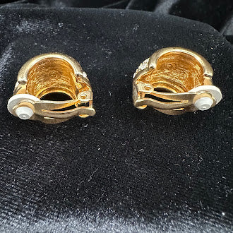 Swarovski Gold Tone Pavé Crystal Clip Earrings Dome Huggie Style Rhinestone Designer Jewelry