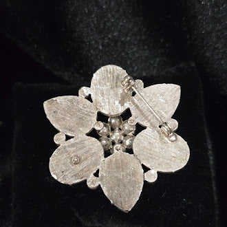 Vintage UV Reactive Floral Brooch with Pastel Petal Stones and Rhinestone Center, Estate Statement Flower Pin, Iridescent Glow Under Blacklight