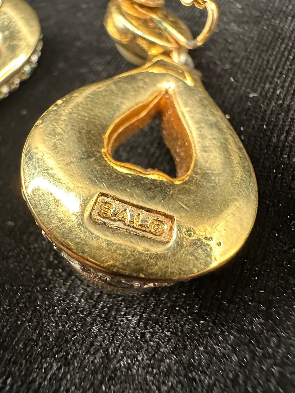 Swarovski SAL Gold Tone Faux Pearl Crystal Clip On Earrings Vintage Pave Statement Signed