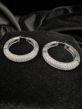 925 Sterling Silver Moissanite Pave Hoop Earrings Zebra Pattern Large Statement Hoops 1.5in 18.2g