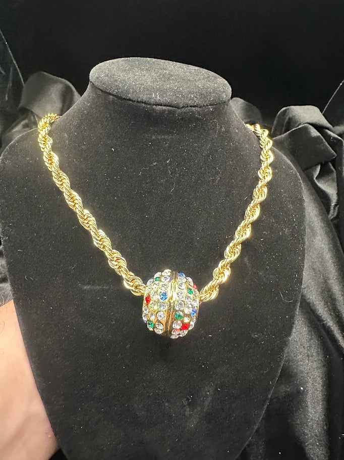 14K Gold Plated Dazzling Rhinestone Ball Statement Necklace