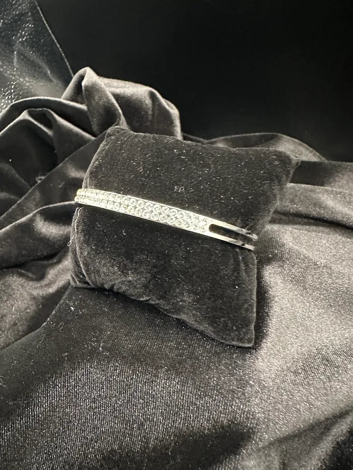 Swarovski Silver Tone Clear Crystal Cuff Bracelet | Minimalist Sparkle Bangle