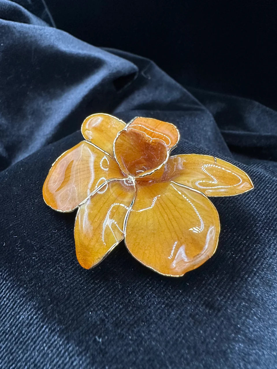 Gold Plated Amber Tone Flower Brooch