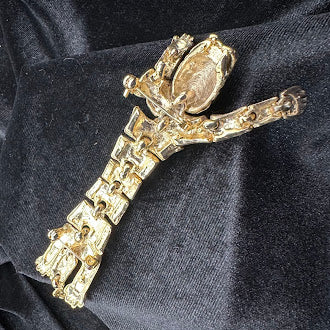 Gold Tone Articulated Tiger Brooch Green Eye Detail Jointed Design