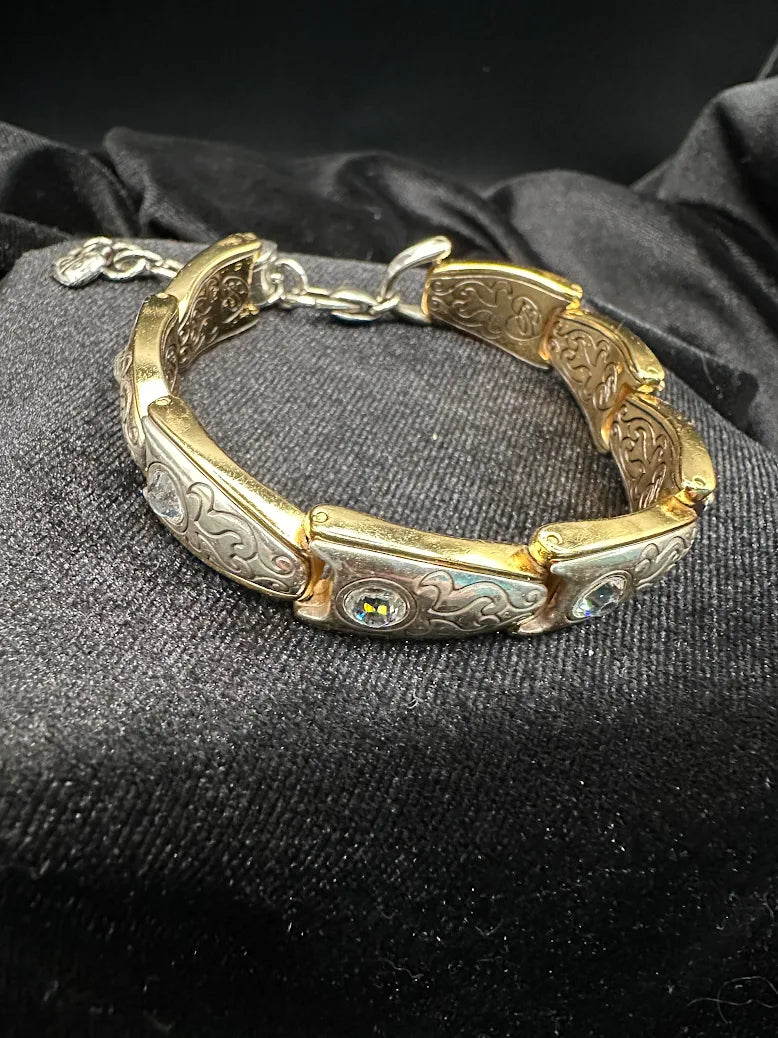 Brighton Collectibles Two Tone Scroll Link Bracelet Gold Silver Tone Crystal Accent Bracelet